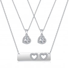 UNGENT THEM Mother Daughter Necklace Set for 3, Matching Heart Cubic Zirconia Love Pendant Necklaces Jewelry for Mom Daughter Women Girls, Mother's Day Birthday Gifts