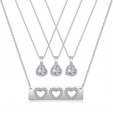 UNGENT THEM Mother Daughter Necklace Set for 4, Matching Heart Cubic Zirconia Love Pendant Necklaces Jewelry for Mom Daughter Women Girls, Mother's Day Birthday Gifts