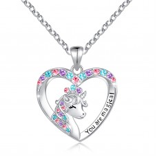 UNGENT THEM Unicorn Necklace for Little Girls Princess Crown CZ Heart You Are Magical Pendant Necklaces Girls Jewelry Birthday Christmas Unicorn Gifts for Girls Daughter Granddaughter Niece…