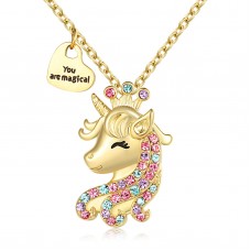 UNGENT THEM Unicorn Necklace for Little Girls Jewelry Princess Magical Crown Pendant Necklaces Back to School Unicorns Gifts for Girls Daughter Granddaughter Niece Birthday Party(gold)