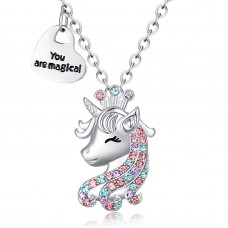 UNGENT THEM Unicorn Necklace for Little Girls Jewelry Princess Magical Crown Pendant Necklaces Back to School Unicorns Gifts for Girls Daughter Granddaughter Niece Birthday Party(silver)