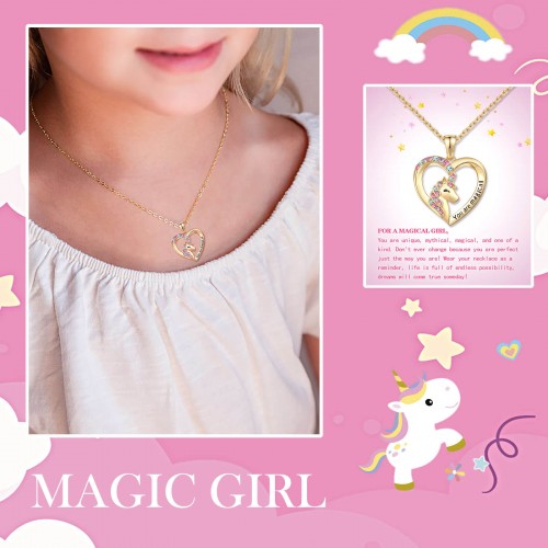 Gold Unicorn Necklace, Little Girls Jewelry, Gold Unicorn Necklace, Birthday