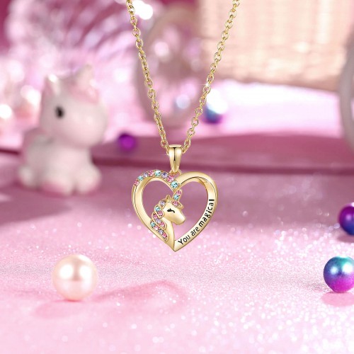 IEFSHINY Unicorns Gifts for Girls Colorful CZ Heart Pendant Cute Unicorn  Necklaces for Girls Women Jewelry Gifts