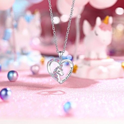 Unicorn Necklace for Girls Crystal Heart Pendant Necklaces Unicorn Jewelry  Gifts for Teens Girls Daughter Granddaughter Niece Birthday Christmas-Moon  Star 