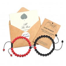 UNGENT THEM Best Friend Bracelets Couples Magnetic Bracelets Matching Relationship Friendship Distance Red Black Beaded Bracelet Couple Jewelry Gifts for Men Women Boyfriend Girlfriend Him Boy Girl（red&black）