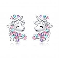 UNGENT THEM Hypoallergenic Unicorn Earrings for Girls Silver Screw Back Crown Cubic Zirconia Stud Earring Unicorns Jewelry Gifts for Girls Daughter Granddaughter Birthday Party…